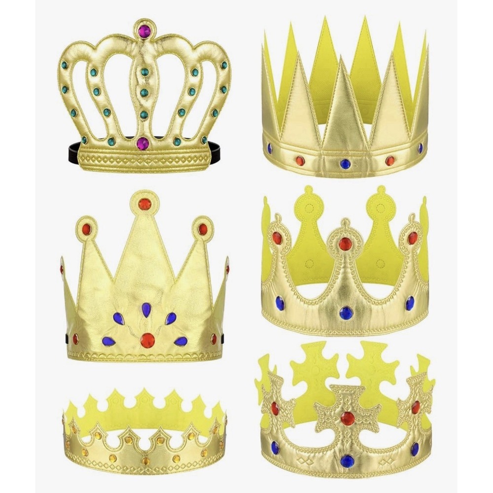 6PCS Kids Royal Crown Set Gold King Queen Prince Princess Party Costume Hat